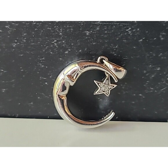 925 Sterling Silver Diamond Accents Moon And Stars Pendant Vintage - Picture 2 of 10